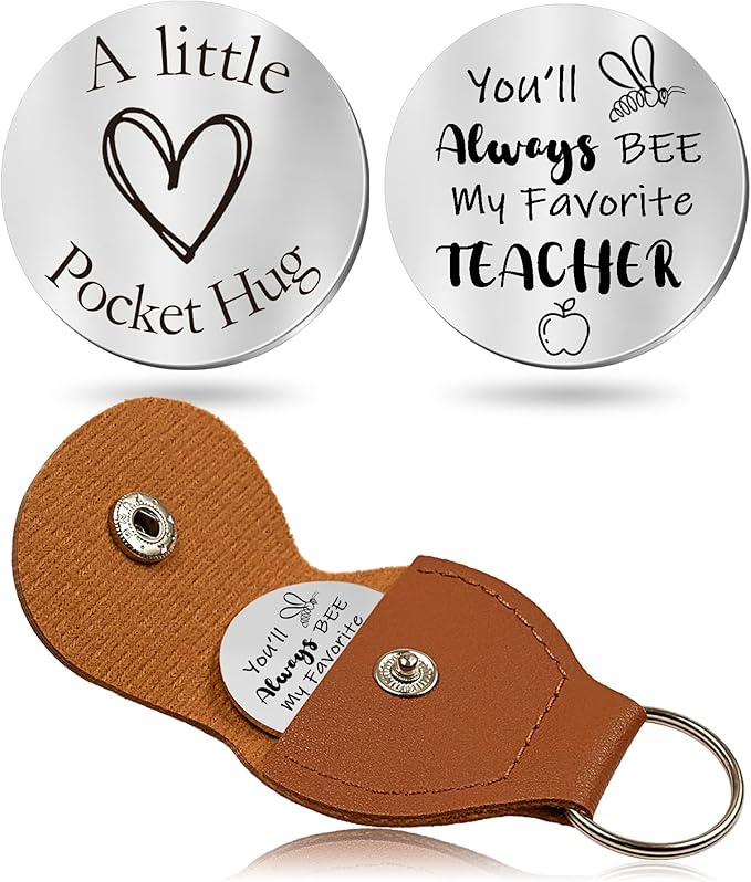 OUMILAN Pocket Hug Token Gifts for Men Boyfriend Girlfriend Inspirational Gift for Son Daughter Brother with Leather Keychain