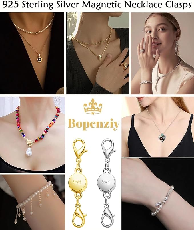 S925 Silver Magnetic Necklace Clasps with Lobster Clasp, Jewelry Clasps for Necklaces, Bracelets (3golden+3silvery)