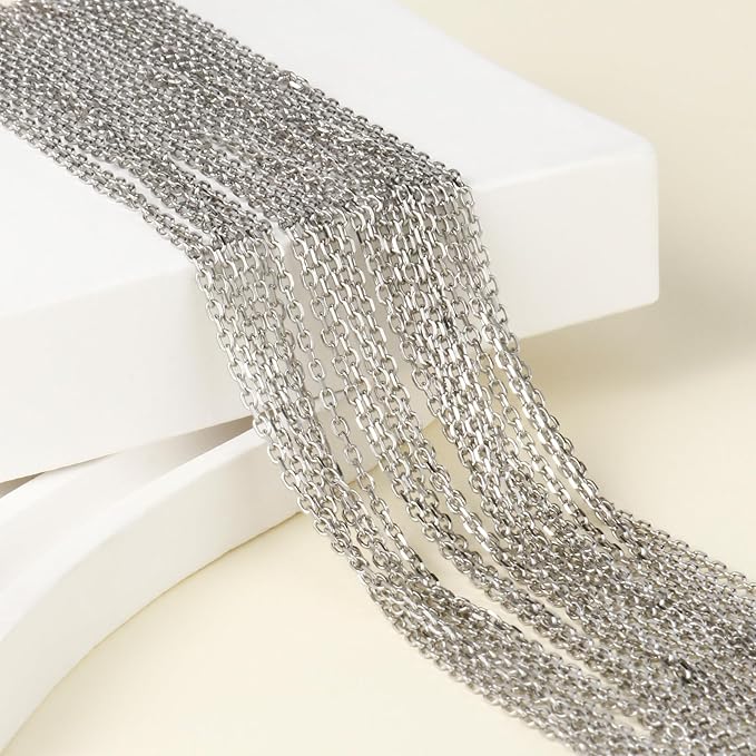 24PCS Rolo Cable Necklaces for Jewelry Making 2MM Stainless Steel Cable Link Chains Bulk for DIY Necklace