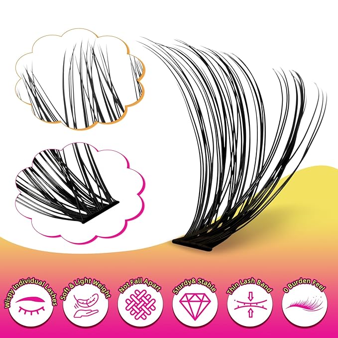 Lash Clusters 280PCS Individual Lashes D Curl Eyelash Clusters Mixed Length Cluster Eyelash Extensions Clusters Lashes with Thin Band Soft False Eyelashes DIY at Home(60D,D-Mix9-16mm)