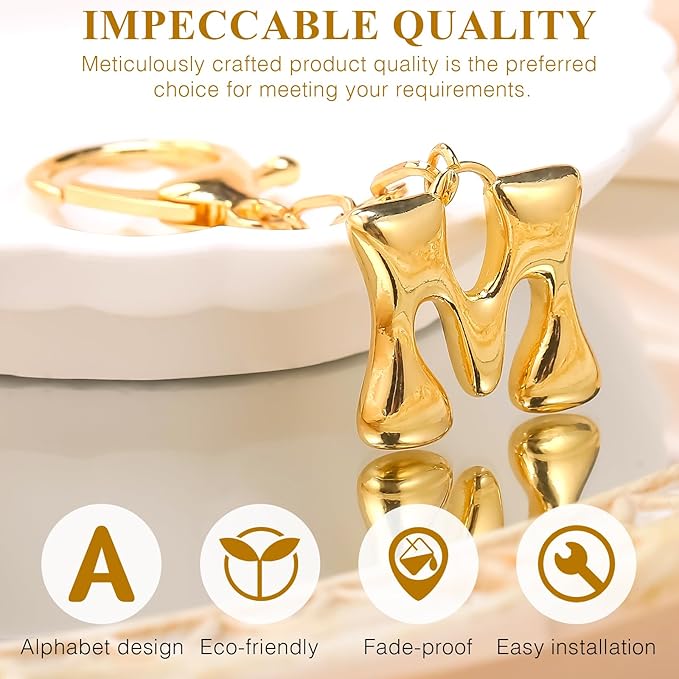 VICKHU Gold Plated Bubble Initial Letter Cute Keychain for Women Car Key Purse Decorative Keyring Handbag Charms Fashion