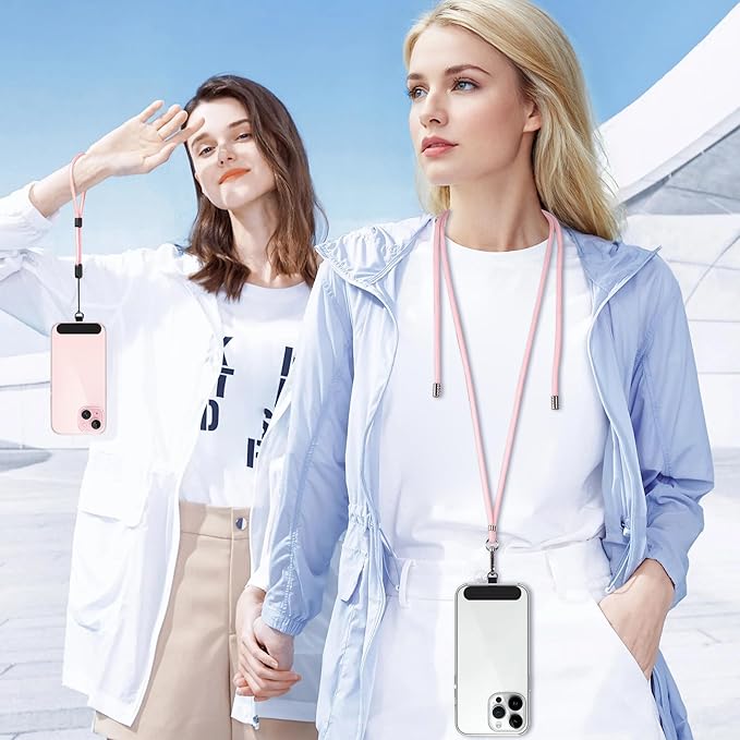 takyu Phone Lanyard, 2 Pack Adjustable Cell Phone Lanyard Crossbody Neck Strap & 2 Pack Phone Wrist Strap with Tether Tabs Compatible for iPhone Android Smartphones-Black LPink