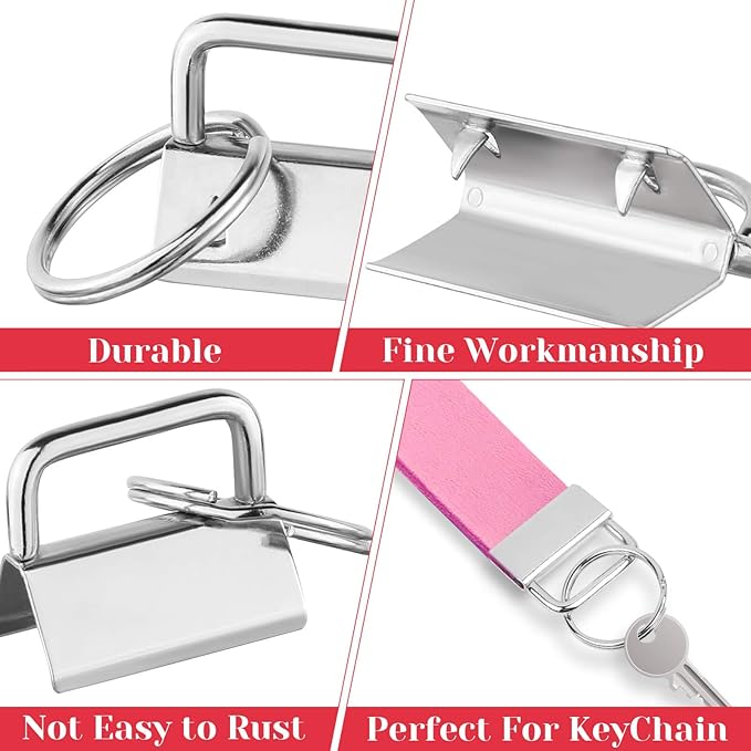 Key Fob Hardware Set, Shynek 50PCS Lanyard Key Fob Hardware 1 Inch with Key Fob Pliers Tool for Keychain and Wristlet Clamp Hardware Supplies
