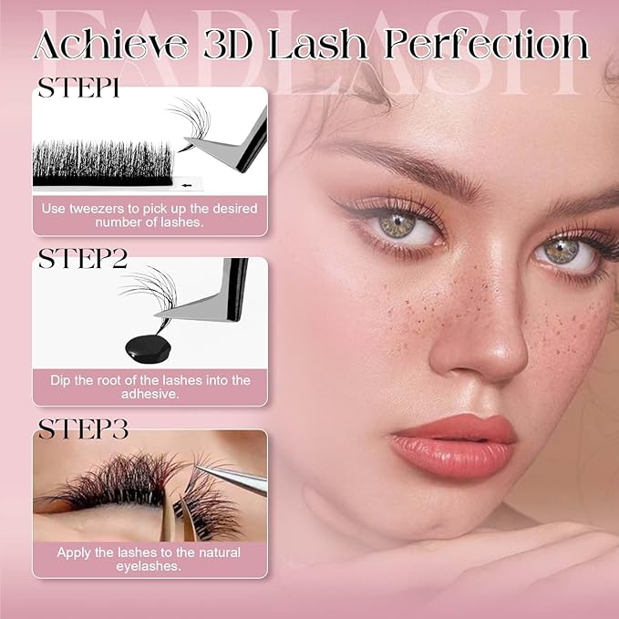 FADLASH Easy Fan Lash Extension 3D Effect Fluffy Rapid Volume Double Layers Easy Fan 2D~10D Eyelash Extensions Automatic Blooming Easy Fan Lashes D Curl (0.05D 8-13mm Mixed)