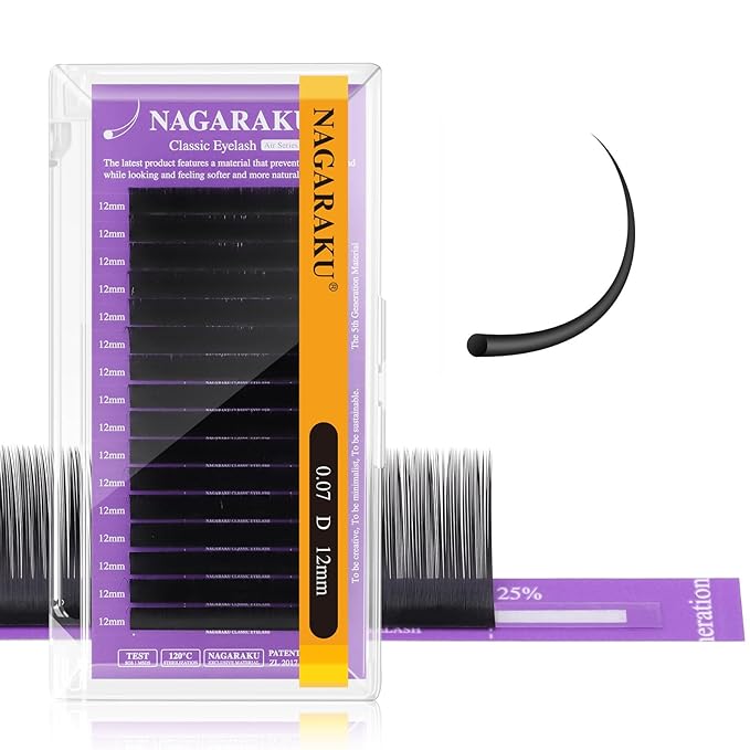 NAGARAKU Individual Eyelash Extensions, Volume & Classic Lashes 5th Generation Soft Natural Beauty Salon Professional Anti-rebound Single Lash Extension Supplies 16 Rows -0.07 D Curl 12mm