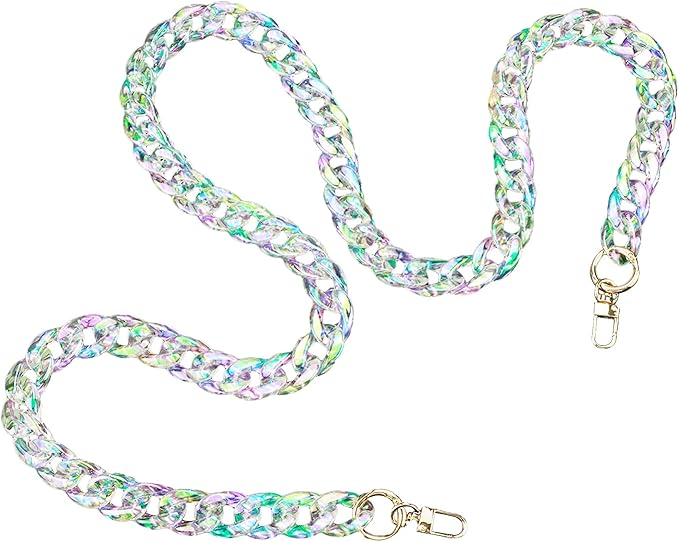 47.2"/120cm Acrylic Resin Chain Handles Bag Purse Detachable Decoration Chain with Buckles, Transparent Rainbow Color Multicolour