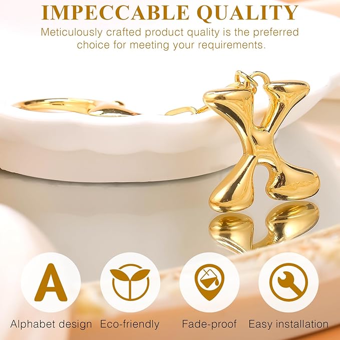 VICKHU Gold Plated Bubble Initial Letter Cute Keychain for Women Car Key Purse Decorative Keyring Handbag Charms Fashion