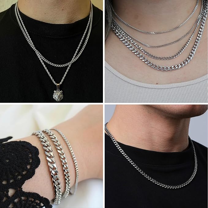 33FT Stainless Steel Cuban Chain Roll 4.3MM Width Diamond-Cut Curb Link Chains Spool Bulk for DIY Crafts Jewelry Making