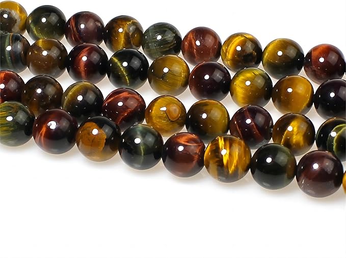 MJDCB Natural Stone Beads 8mm 43pcs Round Three Color Tiger's Eye Loose Gemstone Bead Charms for Jewelry Making Bracelet Necklace Earring Pendant