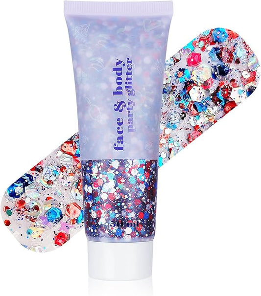 Red White and Blue Face Glitter,4th of July Hair Glitter for Kids,Fourth of July Patriotic Face Glitter,Sparkle Festival Sparkling Body Glitter Makeup,4th of July Outfits for Women Accessories,50ml