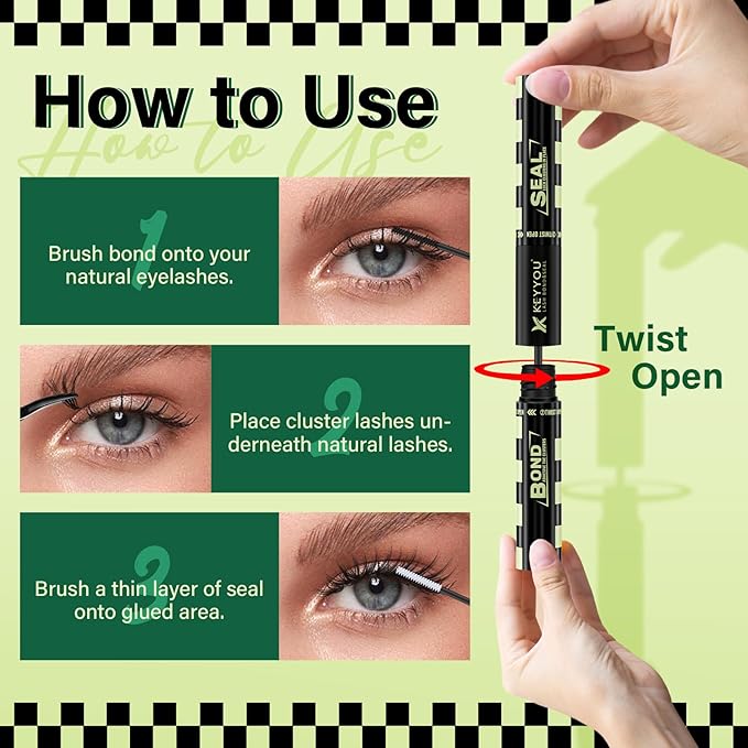 KEYYOU Lash Bond and Seal Black Bond and Seal Lash Glue 10ML Lash Cluster Glue Mascara for Long Lasting WaterProof Lash Extension Black-5ml+5ml