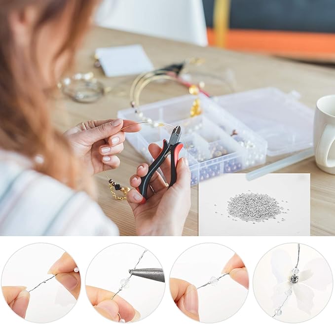 Hicarer 1200 Pieces Crimp Beads Metal Round Spacers Stopper Beads Clamp Ends for DIY Necklace Bracelets Jewelry Making Supplies