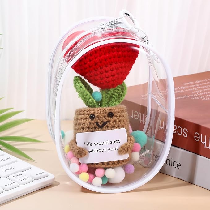 Clear Keychain Pouch, Clear Figure Display Bag with Keychain, Transparent Doll Storage Bag Blind Box Pouch Charms Lipsticks Carrying Case for Doll Collectibles (White)