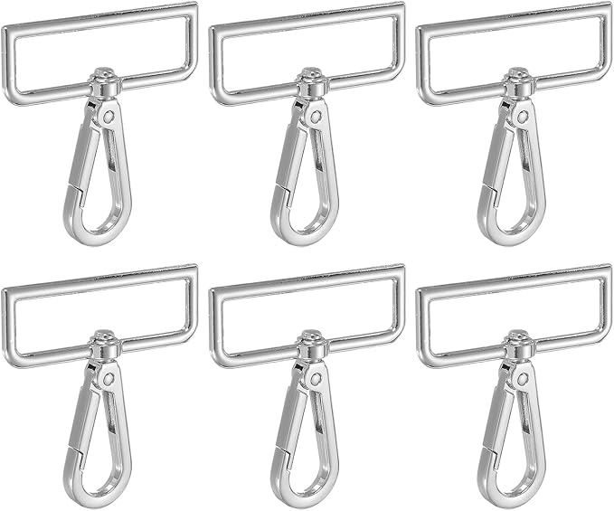 Swivel Snap Hooks, Metal D Ring Keychain Lanyard Clip Hook Lobster Clasp Claw Push Gate Clip - Fitting for(Purse Making - Sewing - DIY Crafts) 6 Pcs & 2" & Silver White