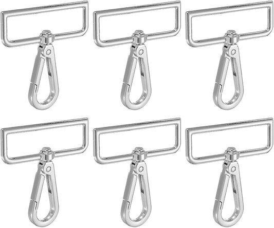 Swivel Snap Hooks, Metal D Ring Keychain Lanyard Clip Hook Lobster Clasp Claw Push Gate Clip - Fitting for(Purse Making - Sewing - DIY Crafts) 6 Pcs & 2" & Silver White