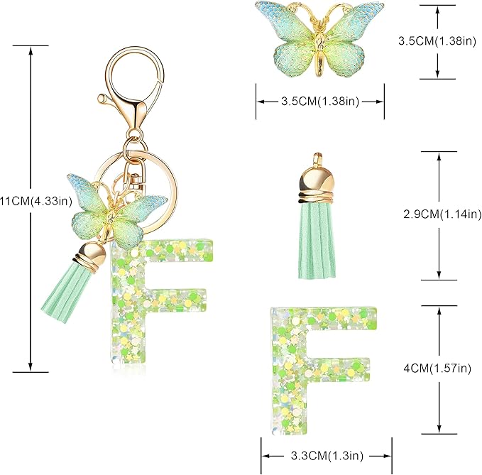 Fashion Alphabet Initial Letter Keychain Tassel Butterfly Pendant Key Ring for Purse Handbags Women Girl