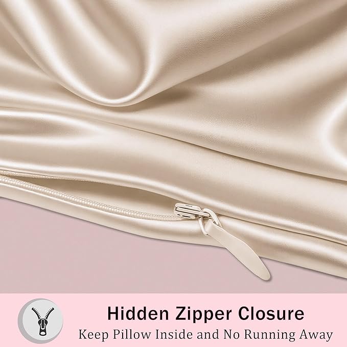 Mulberry Silk Pillow Cases 2 Pack Standard Size with Zipper, Ultra Smooth Soft Breathable Cooling Pillow Cases for Hot Sleepers, Silk Satin Pillowcase for Hair and Skin Set of 2, Gifts for Women