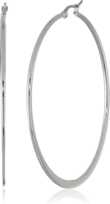 Amazon Essentials Stainless Steel Flattened Hoop Earrings (60mm)
