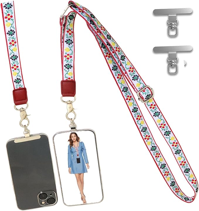 LEMEDE Wrist Keychain and Adjustable Phone Lanyard, Silver Hook Phone Crossbody Strap with 360° Rotating Phone Pads