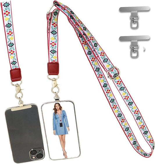 LEMEDE Wrist Keychain and Adjustable Phone Lanyard, Silver Hook Phone Crossbody Strap with 360° Rotating Phone Pads