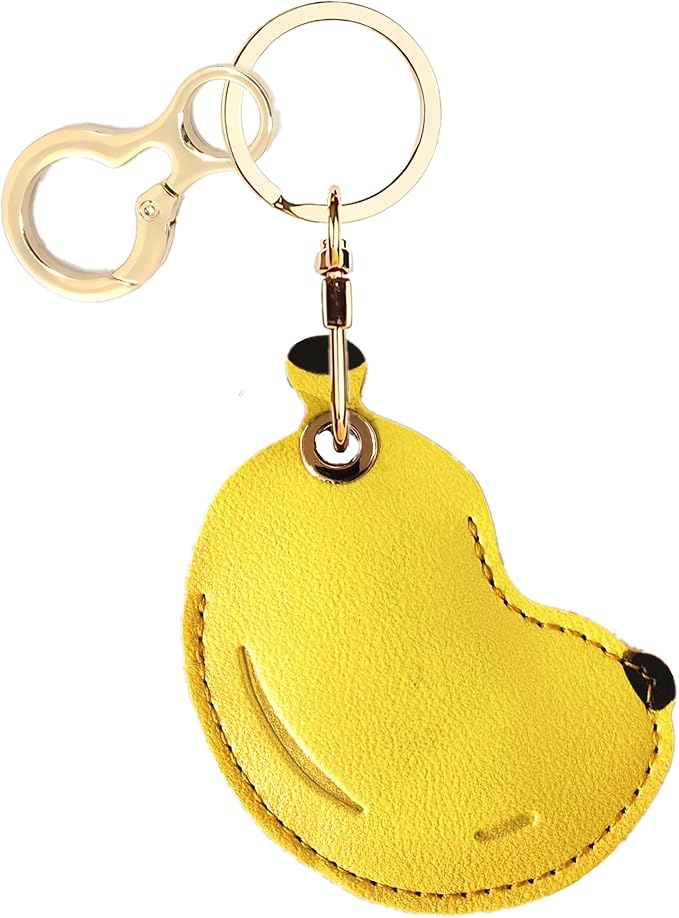 Leather Keychain Holder Case Compatible with AirTag,Cute Protective Apple Air Tag Cover with Keychain Ring,Anti-Scratch Finder GPS Tracker Case for Wallet Keys,Bag,Pets(Banana)