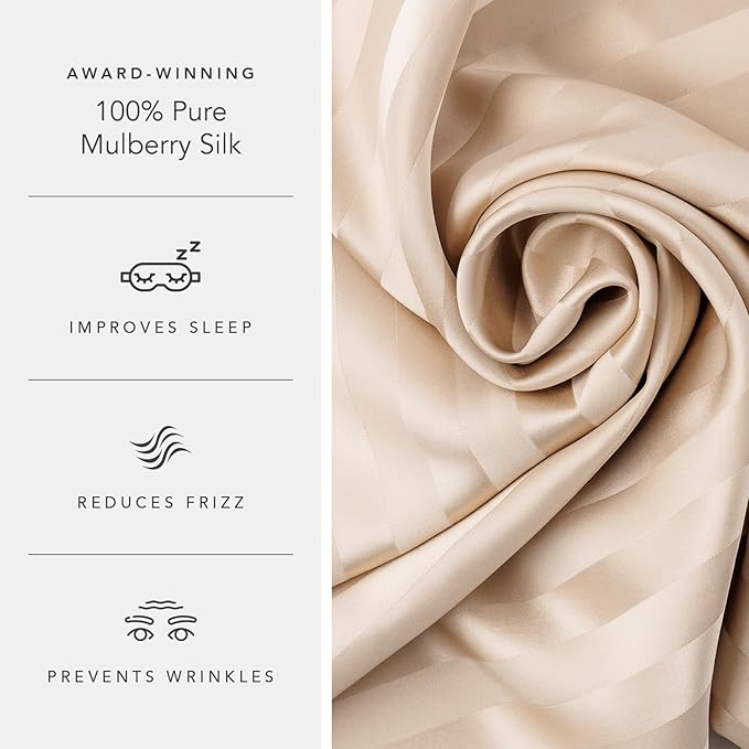 Fishers Finery 30mm 100% Pure Mulberry Silk Pillowcase 2 Pack, Quality Tested (Taupe Stripe, Standard, 2 Pack)
