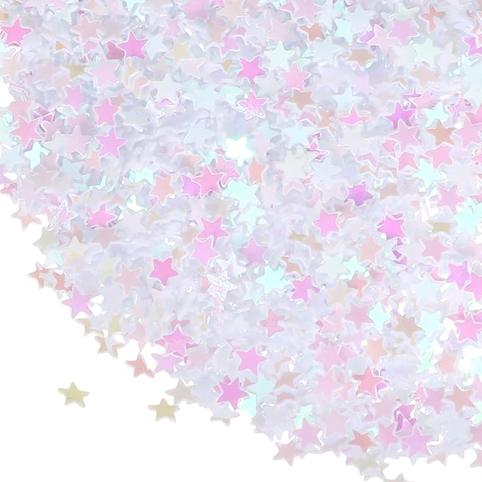 uxcell 1.94oz(55g) Star Glitter Confetti, 3mm Art Craft Glitter Holographic Sequins Table Confetti Laser Sequins for Crafts DIY Nail and Party Wedding Festival Decoration, Solid White