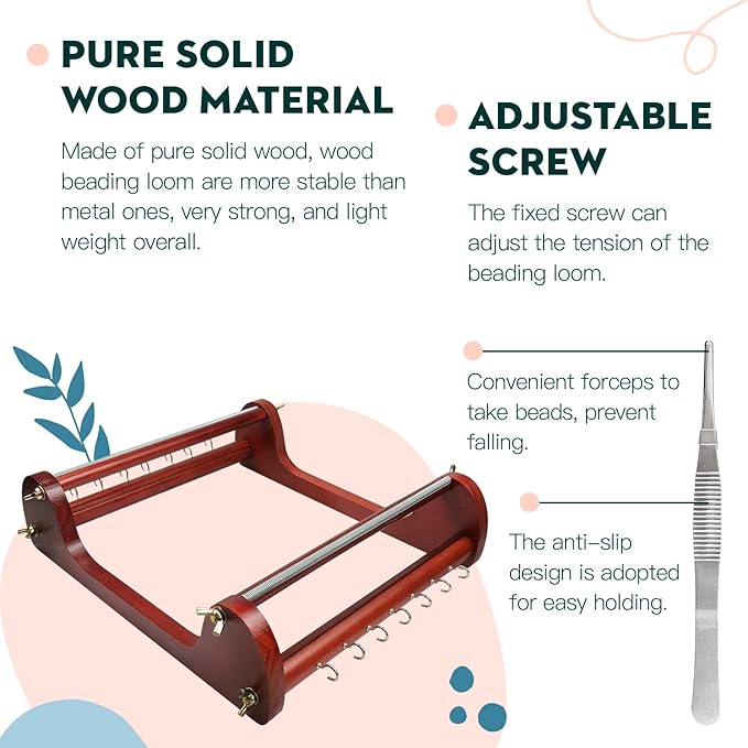 INDIVSHOW The Large Wooden Bead Loom Set with Seed Bead,Needle,Cotton Thread,Needle,Threader,Tweezre and Some Small Accessories,Jewelry Making Tools for DIY Necklace,Bracelet,Belts,and More