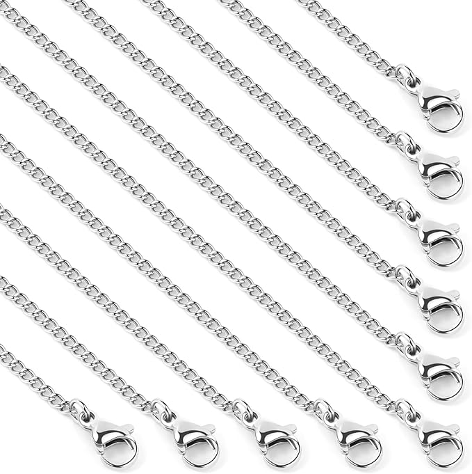 Cadikez 24PCS Stainless Steel Curb Chain Necklace Bulk, 1.5mm 18inch Stainless Steel Finished Flat Twisted Link Chains for Necklace Jewelry Making