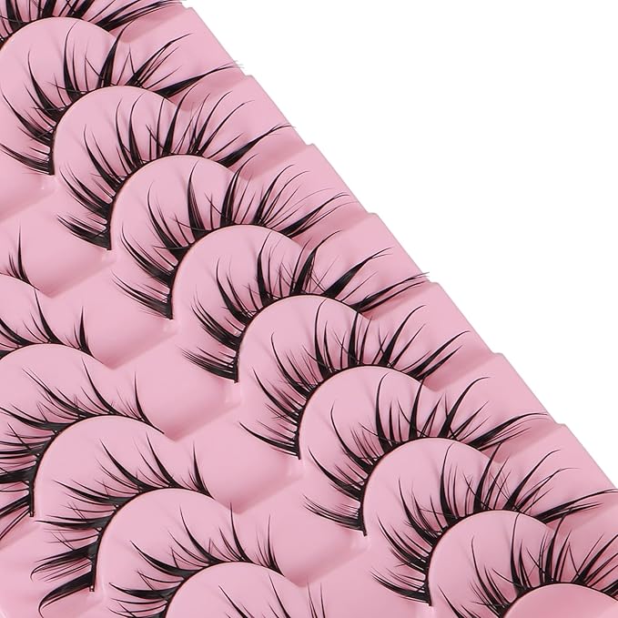 outopen 10 Pairs Fox Eye Manga Lashes Japanese Cosplay Lashes Doll Style Spiky Anime Lashes Wispy Cat Eye False Lashes Extensions(Fox Manga 10-15 MM)