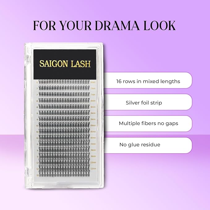 SAIGON LASH Anime Lash Kits Promade Fans –3D & 12D Wispy Volume Lashes, CC Curl 0.07, Mixed Length 6–13mm, Loose Handmade Extensions for Lash Artists (Black-C-0.05-6 - 13mm)