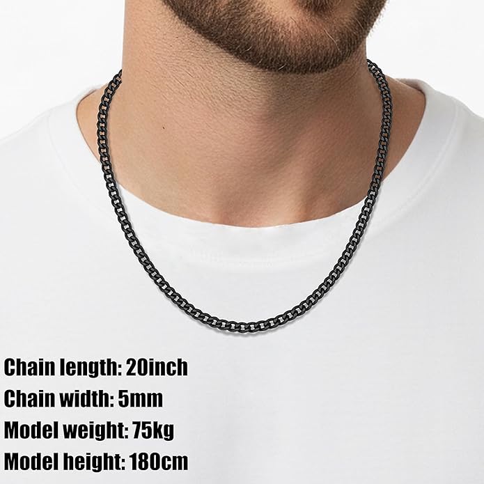 Fiusem 3.5mm Cuban Link Chains for Men, Silver Tone/Black/14K Gold Plated Stainless Steel Necklace Chain, Mens Necklace 16, 18, 20, 22, 24, 26, 28 Inch