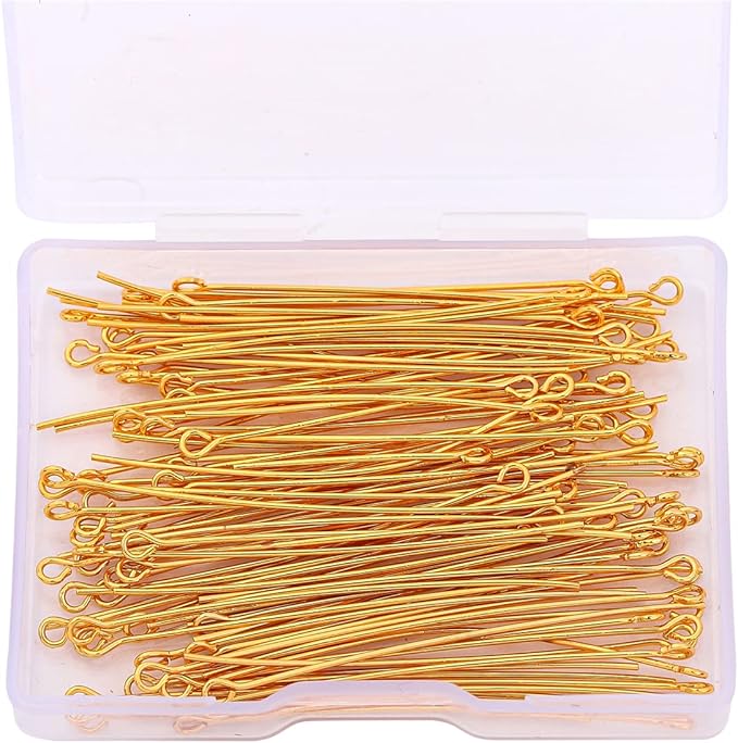 18K Gold Plated Open Eye Pins Non Tarnish 50mm 100pcs for Jewelry Making Findings