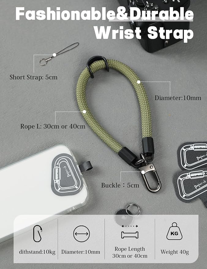 project-cb Hand Wrist Phone Strap,Phone Lanyard Patch ×2,Cell Phone Case Holder,Wristlet Strap for Key,AirPods,Camera (Green, 12inch)