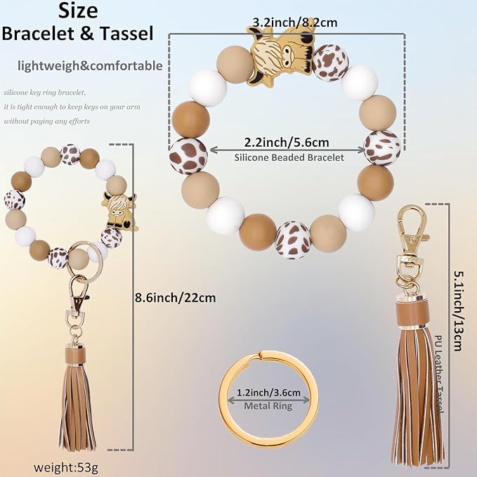 BIHRTC Key Ring Bracelet Car Keychain Holder Wristlet Silicone Women Beaded Bangle Chains