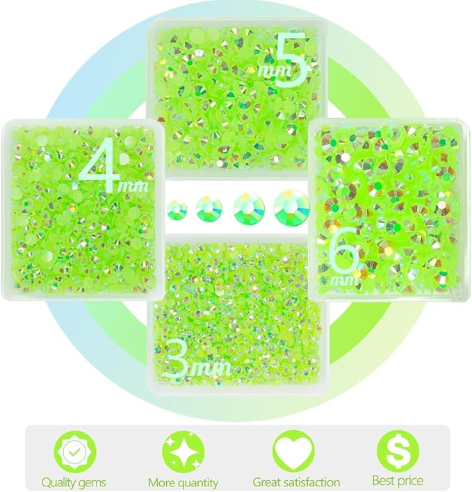 Peridot AB Resin Rhinestones w B7000 Jewelry Glue for Bedazzling Crafting 3mm 4mm 5mm 6mm Fresh Green Flatback Jelly Stones Bulk SS10- SS30 Diamonds Gems for Nails Face Makeup Tumblers Crafts