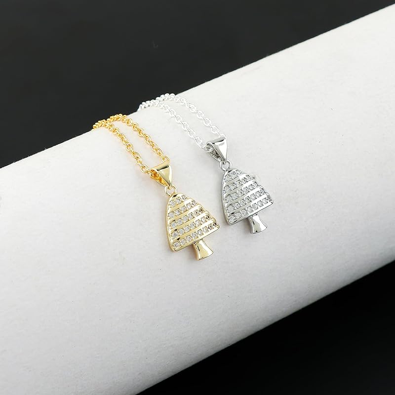 JOR Mushroom Charm with CZ Pendant Necklace, Food Lover Charm, Women Jewelry, Dainty Gold & Silver Plated Combo Chain 18 inch (Pack of 2)
