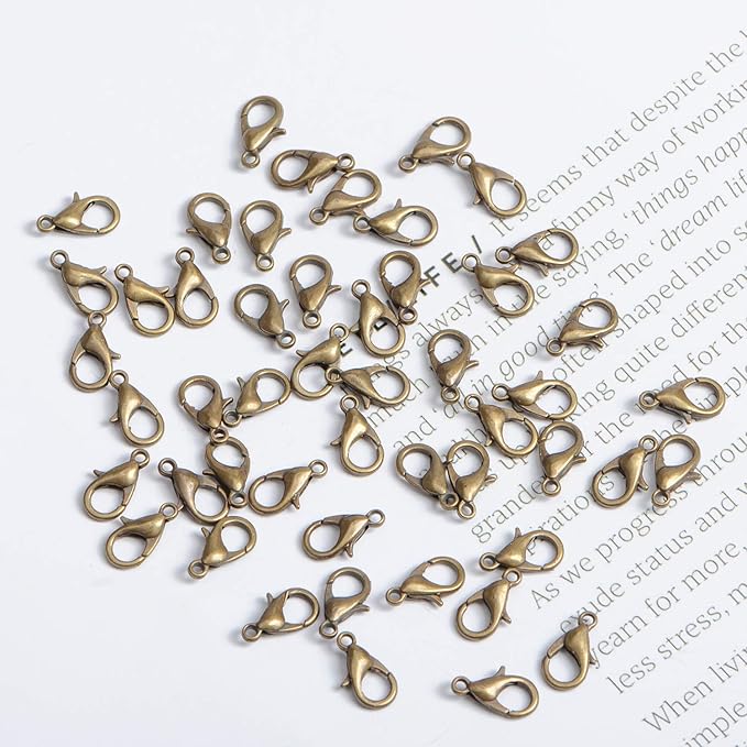 AD Beads 50 Pieces Lobster Claws Clasps Plus 100 Pieces 6mm Match Color Open Jump Rings Suitable for Necklace Bracelets Jewelry (7x12mm, Bronze)