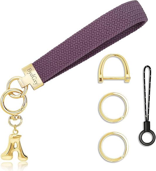 Stretchy Wristlet Initial Keychain, Key Chains Women Cute with Keyring, Llaveros para Mujer, Car Key Accessories