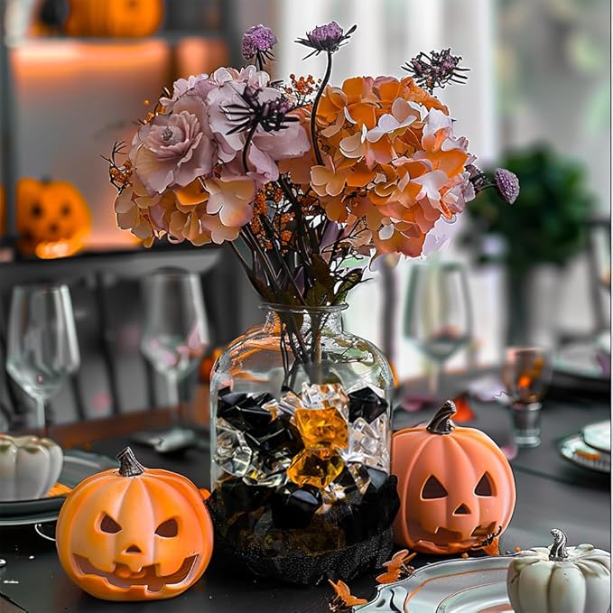 HappyFiller Home Decoration Acrylic Gems Fake Crystal Cubes Jewels Rocks for Vase Fillers, Centerpieces,Party Decor Ice Stones Table Scatter,Orange,Black and White,14 OZ