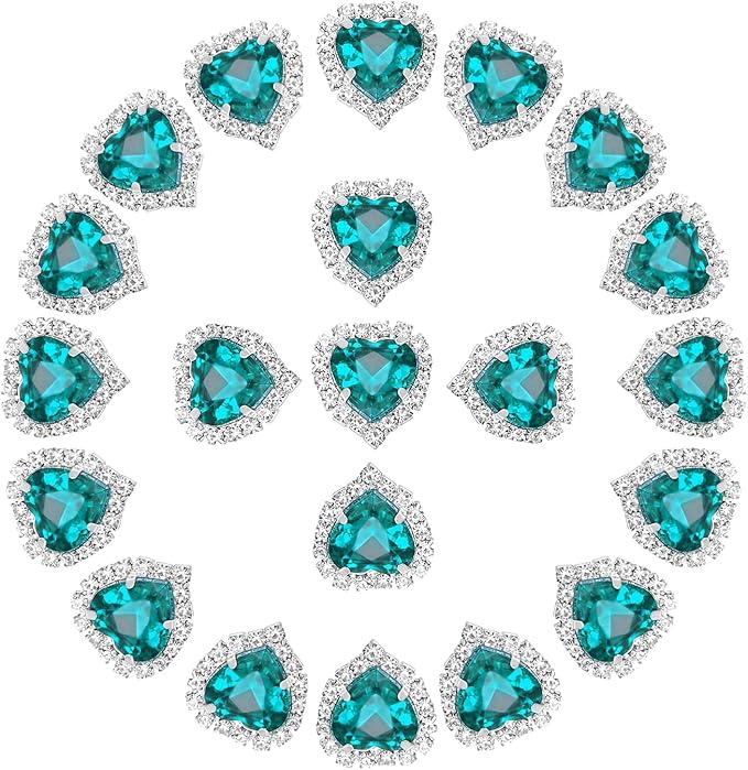 PATIKIL 30PCS Heart Rhinestones, Sew on Rhinestones Buttons Crystal Heart Nail Charm Embellishment Flatback Diamond for Sewing DIY Clothing Wedding, Dark Green