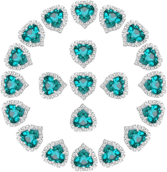 PATIKIL 30PCS Heart Rhinestones, Sew on Rhinestones Buttons Crystal Heart Nail Charm Embellishment Flatback Diamond for Sewing DIY Clothing Wedding, Dark Green