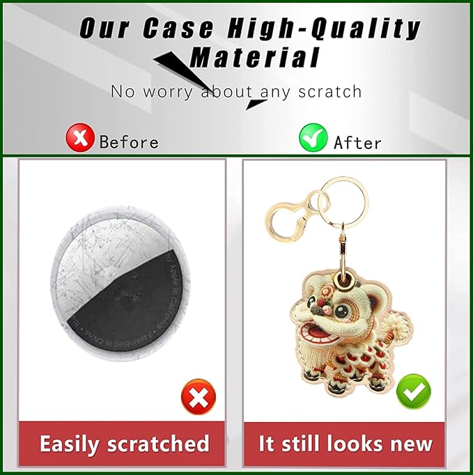 Leather Keychain Holder Case Compatible with AirTag,Cute Protective Cover with Keychain Ring,Anti-Scratch Finder GPS Tracker Case for Wallet Keys,bag,pets(Lion)