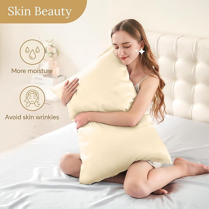 INFIIXSO Mulberry Silk Pillowcase for Hair and Skin, Silk Pillow Cases Standard Size with Hidden Zipper 20x26 Inches, Extraordinary Smooth and Soft Cooling Pillow Cases for Hot Sleepers(Ivory, 1 Pack)