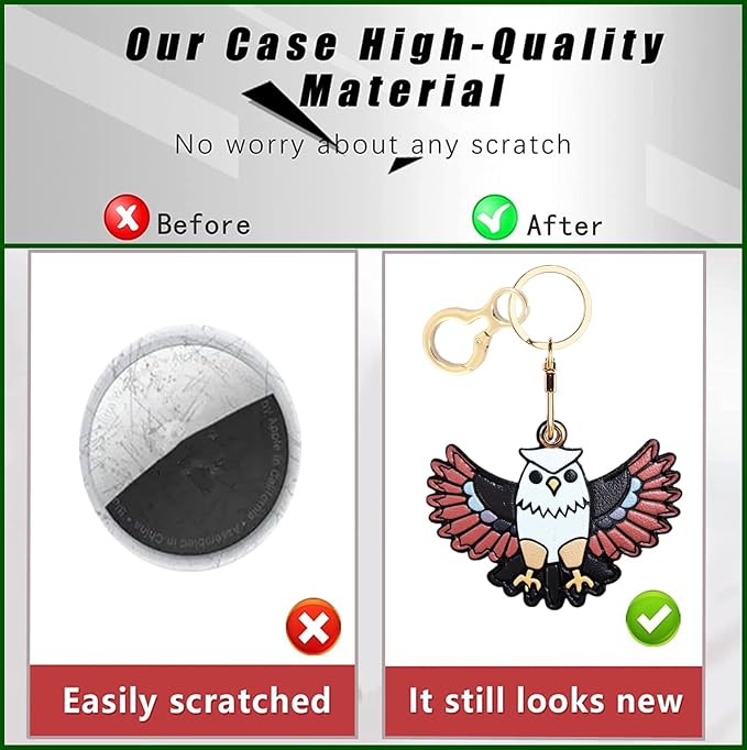 Leather Keychain Holder Case Compatible with AirTag,Cute Protective Cover with Keyring,Anti-Scratch Finder GPS Tracker Case for Wallet Keys,Bag,Pets(Owl Red)