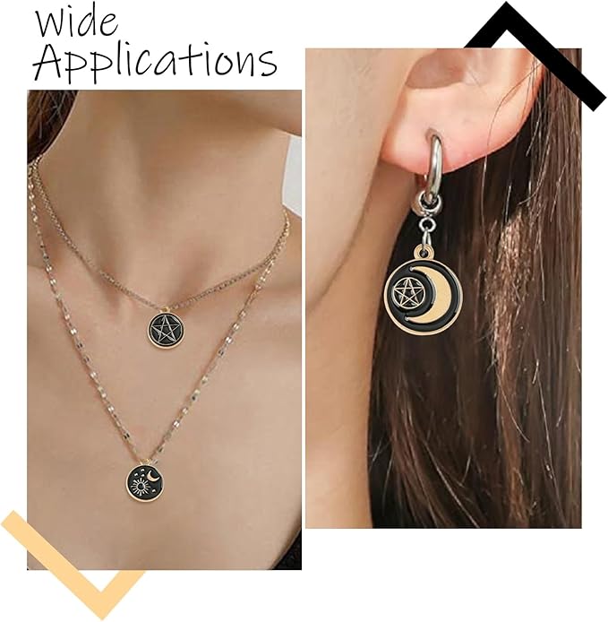 Stiesy 60 Pcs 6 Styles Enamel Black Gold Gothic Tarot Card Divination Card Magic Amulet Metal Charms Bulk for Jewelry Making DIY Necklace Bracelet Earrings Crafts
