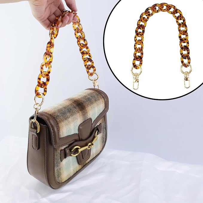 Acrylic Fishbone Leopard Print Purse Clutches Handles Purse Wallet Handle for DIY Crafts Purse Bags, 15.75"