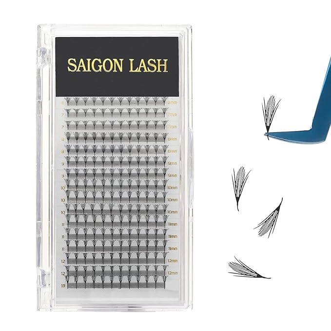SAIGON LASH Anime Lash Kits Promade Fans –3D & 12D Wispy Volume Lashes, CC Curl 0.07, Mixed Length 6–13mm, Loose Handmade Extensions for Lash Artists (Dark chocolate-C-0.05-6 - 13mm)