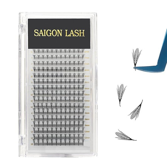 SAIGON LASH Anime Lash Kits Promade Fans –3D & 12D Wispy Volume Lashes, CC Curl 0.07, Mixed Length 6–13mm, Loose Handmade Extensions for Lash Artists (Dark chocolate-C-0.05-6 - 13mm)