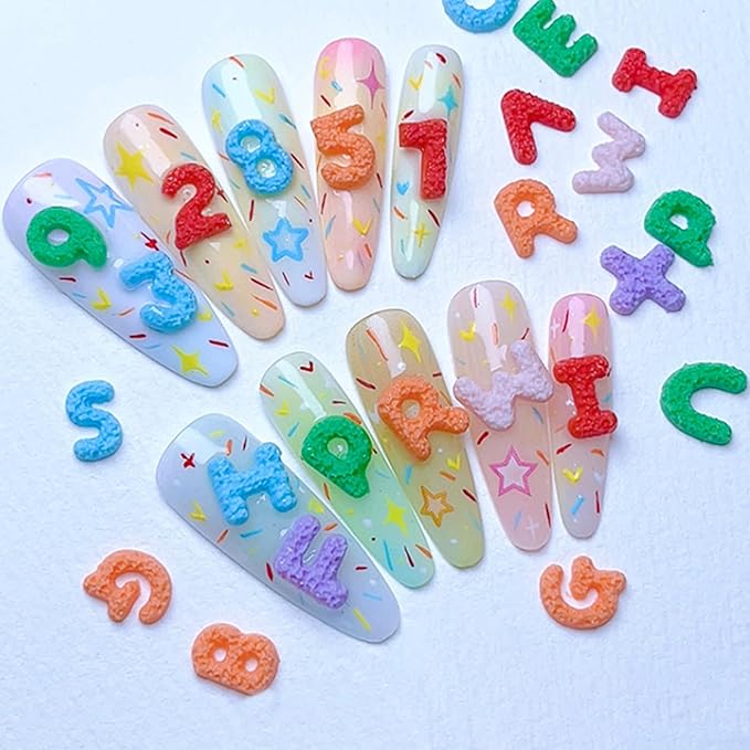 200 Pcs Number Nail Art Charms, CYHYII 3D Mixed Candy Colorful Number Resin Nail Rhinestones Nail Gems DIY Manicure Nail Decoration Accessories for Women Girls